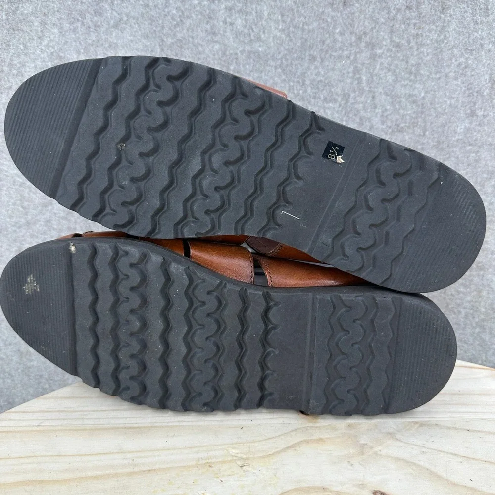 Vintage Fisherman Sandals Mens 8.5 Brown Leather Woven Buckle Strap